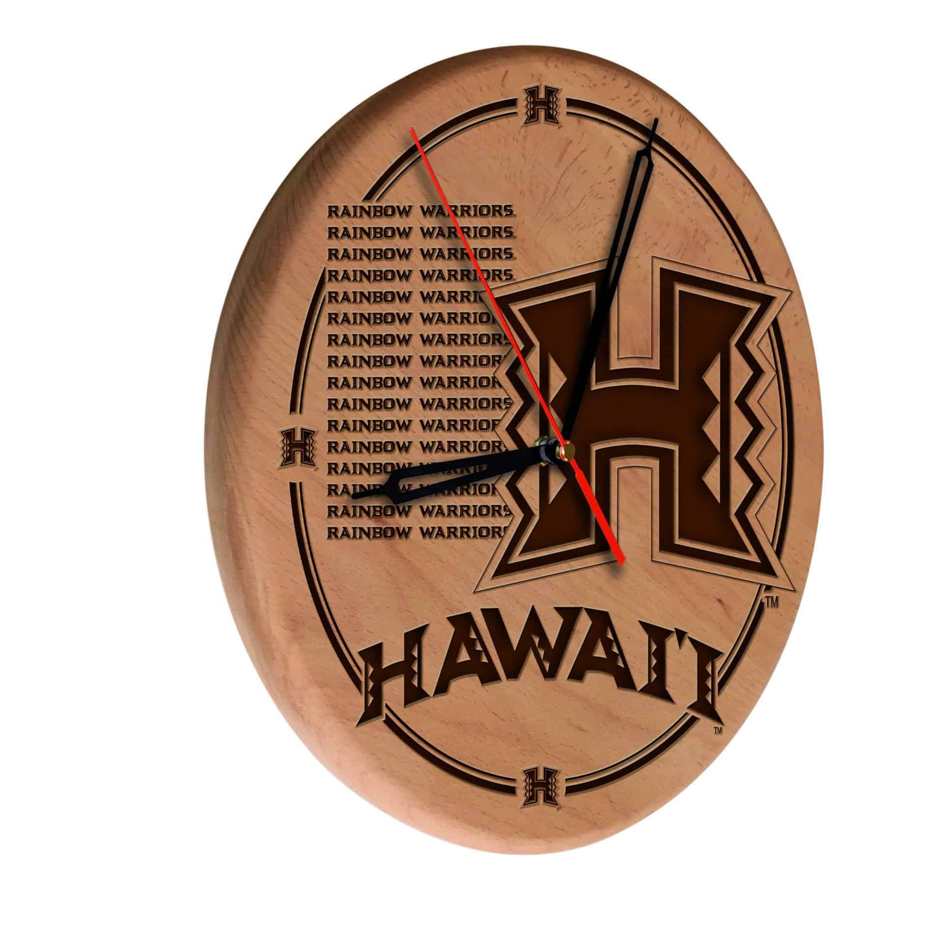 University of Hawaii 13-Inch Solid Wood Engraved Clock in Natural 1 University of Hawaii 13-Inch Solid Wood Engraved Clock in Natural