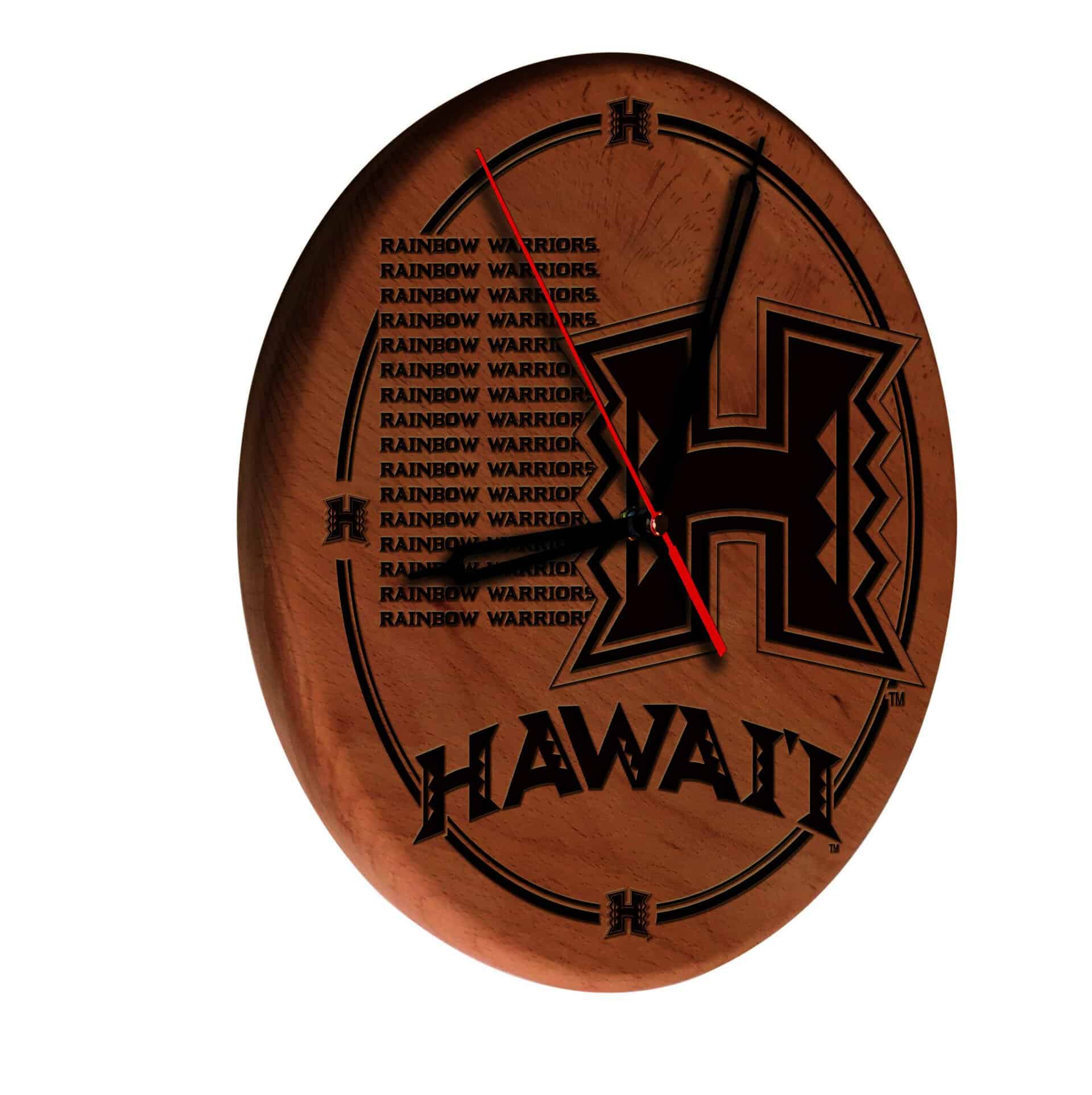 University of Hawaii 13-Inch Solid Wood Engraved Clock in Natural 3 University of Hawaii 13-Inch Solid Wood Engraved Clock in Natural