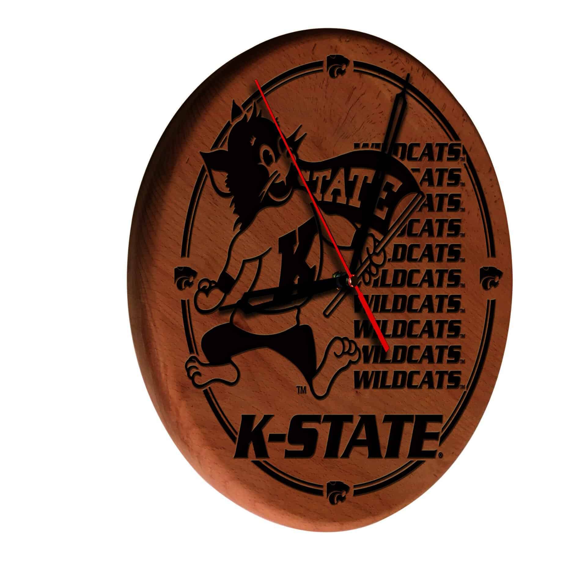 Kansas State University 13-Inch Solid Wood Engraved Clock in Natural 1 Kansas State University 13-Inch Solid Wood Engraved Clock in Natural