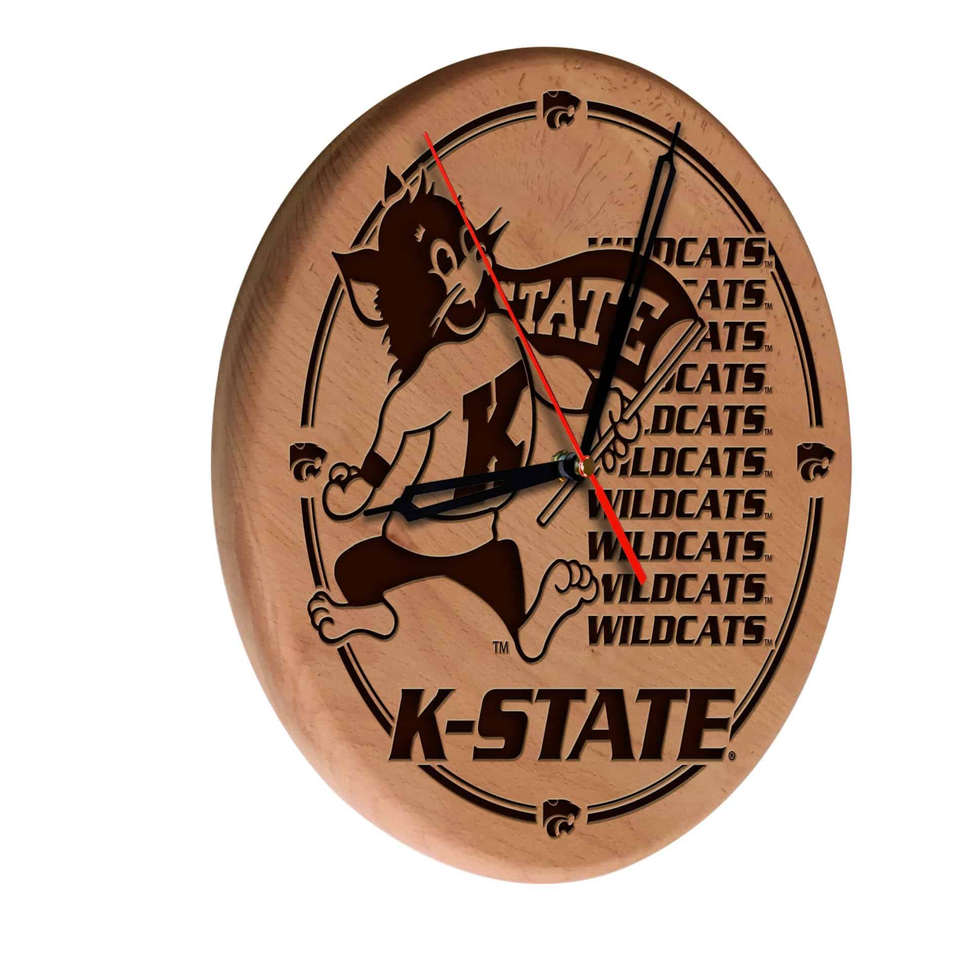 Kansas State University 13-Inch Solid Wood Engraved Clock in Natural 3 Kansas State University 13-Inch Solid Wood Engraved Clock in Natural