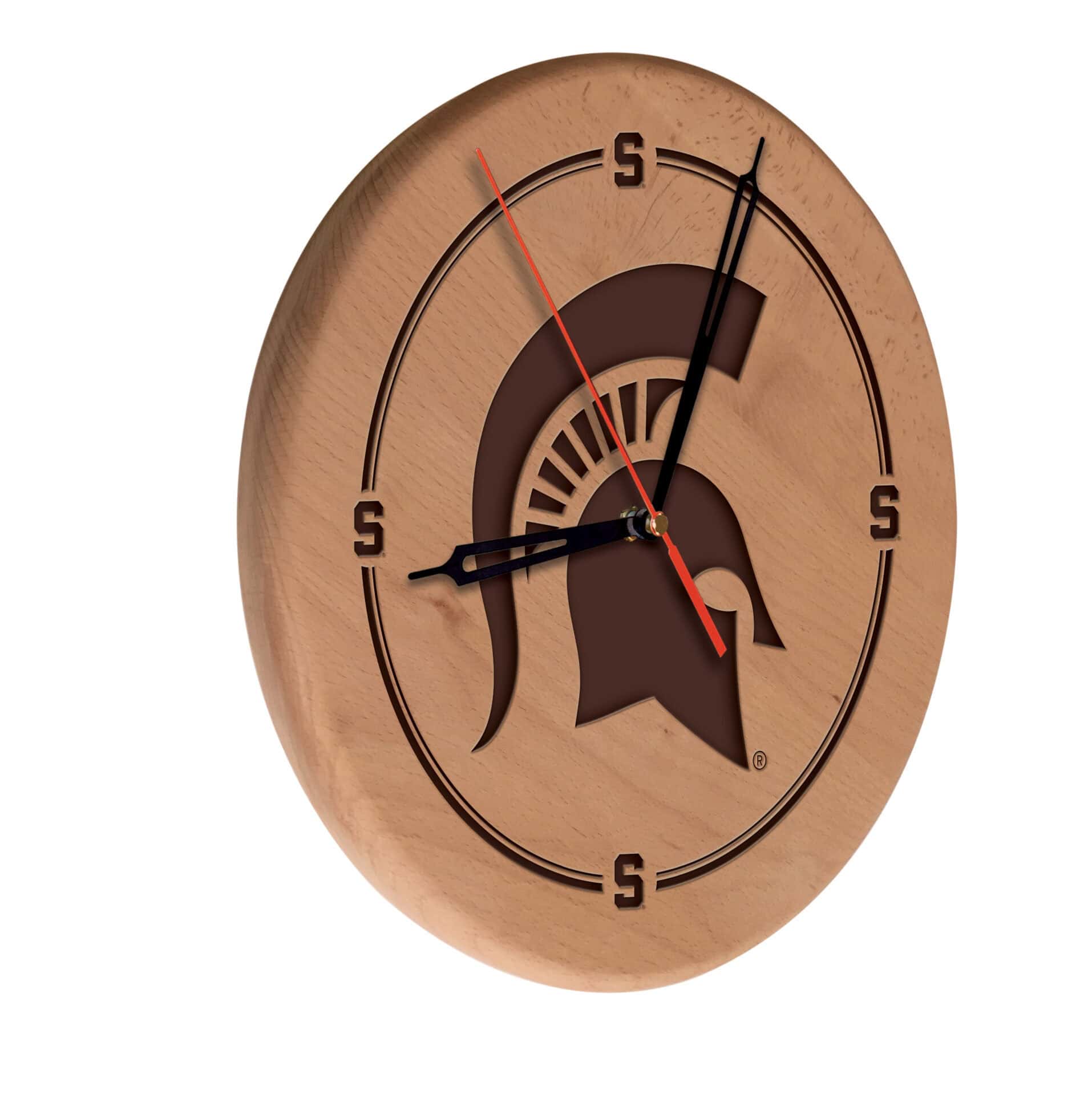 Michigan State University 13-Inch Solid Wood Engraved Clock in Natural 1 Michigan State University 13-Inch Solid Wood Engraved Clock in Natural