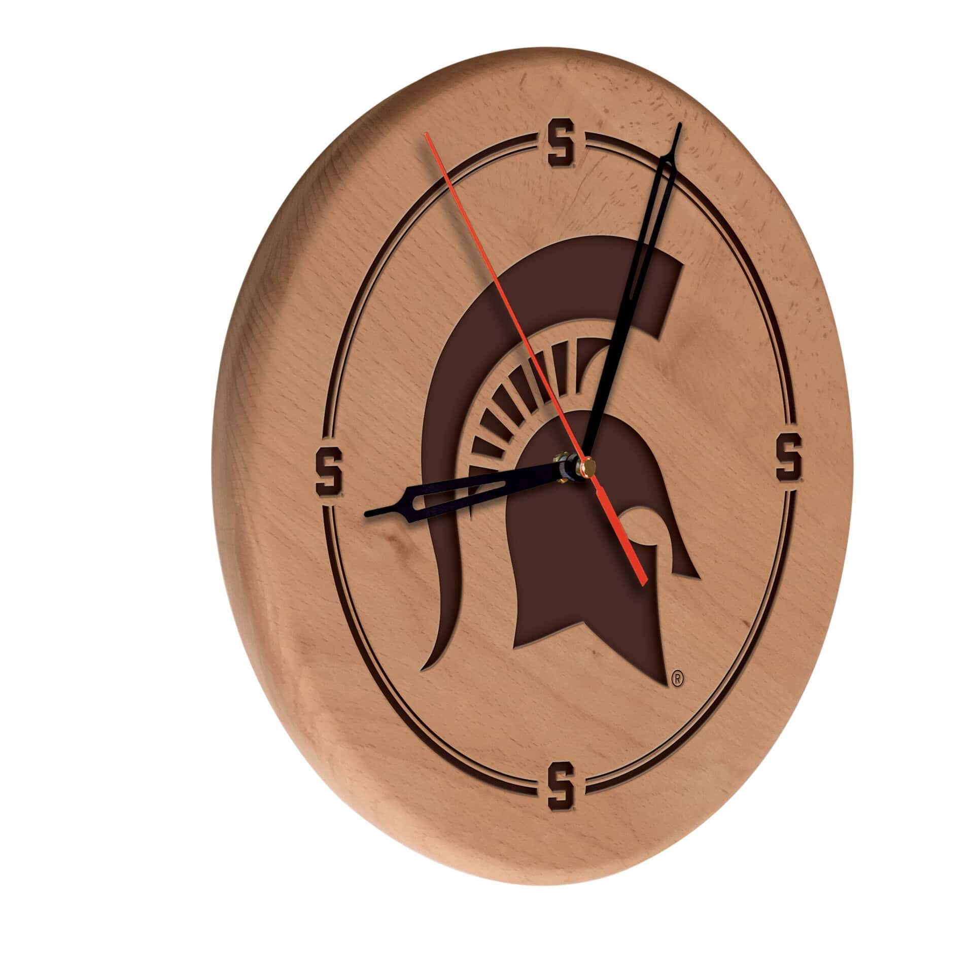 Michigan State University 13-Inch Solid Wood Engraved Clock in Natural 3 Michigan State University 13-Inch Solid Wood Engraved Clock in Natural