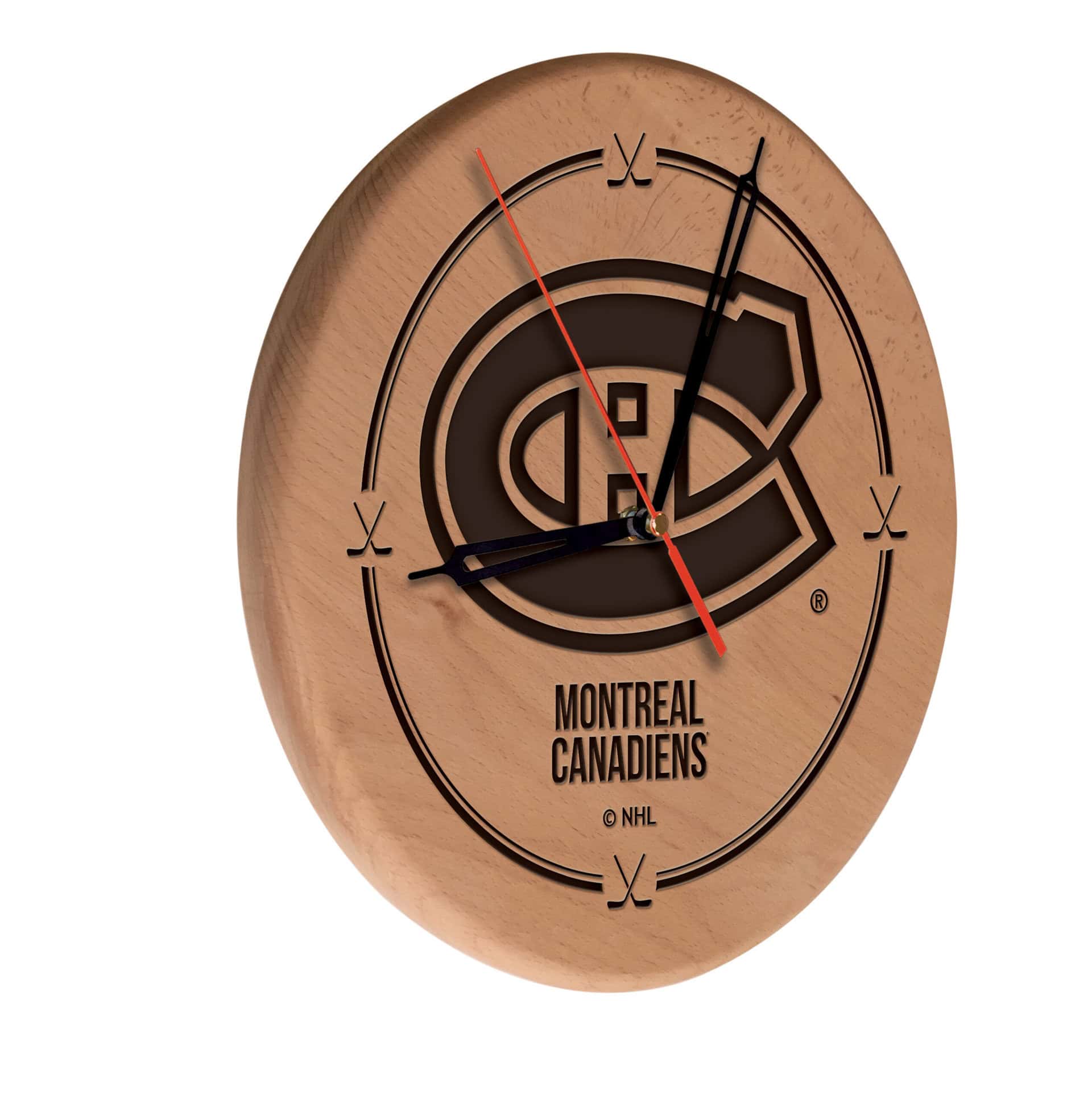 Montreal Canadiens 13-Inch Solid Wood Engraved Clock in Natural 3 Montreal Canadiens 13-Inch Solid Wood Engraved Clock in Natural