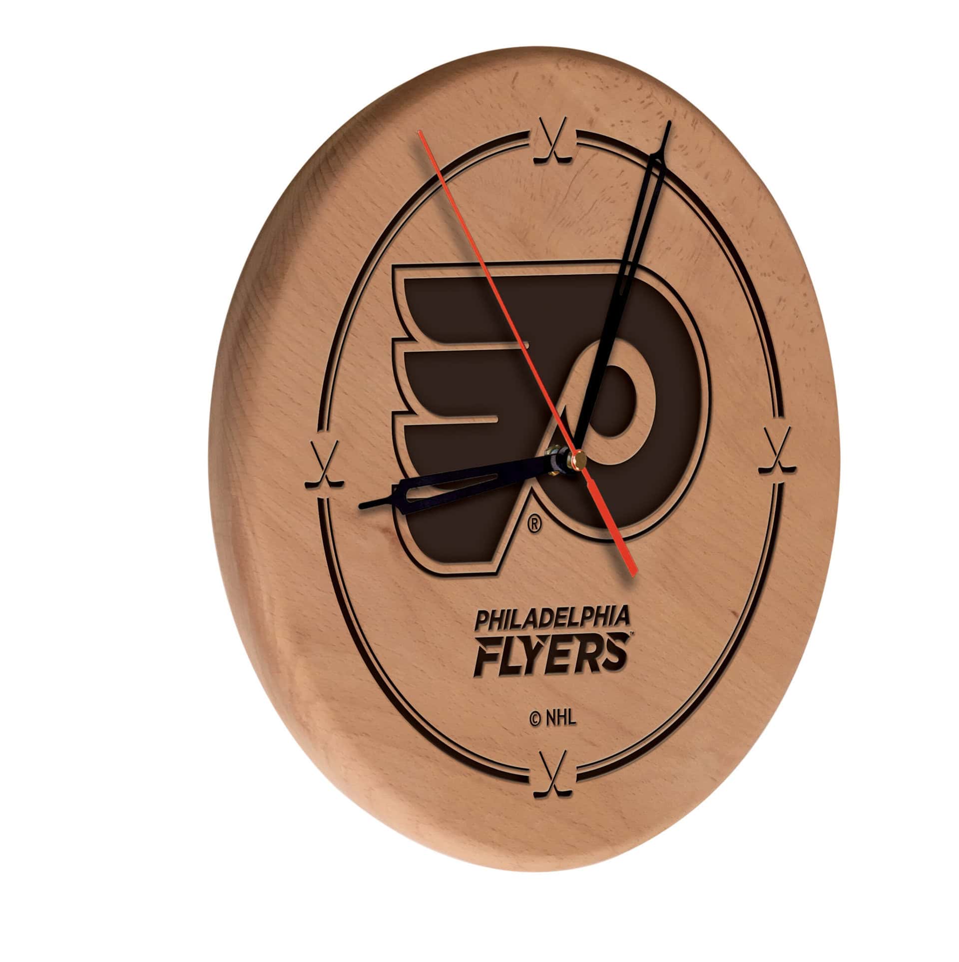 Philadelphia Flyers 13-Inch Solid Wood Engraved Clock in Natural 3 Philadelphia Flyers 13-Inch Solid Wood Engraved Clock in Natural