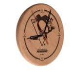 Pittsburgh Penguins 13-Inch Solid Wood Engraved Clock in Natural 3 Pittsburgh Penguins 13-Inch Solid Wood Engraved Clock in Natural