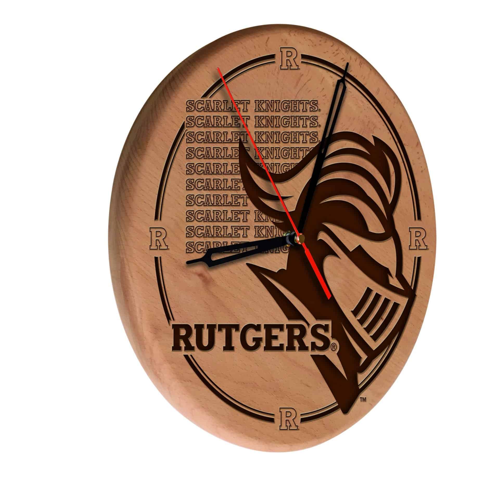 Rutgers 13-Inch Solid Wood Engraved Clock in Natural 1 Rutgers 13-Inch Solid Wood Engraved Clock in Natural