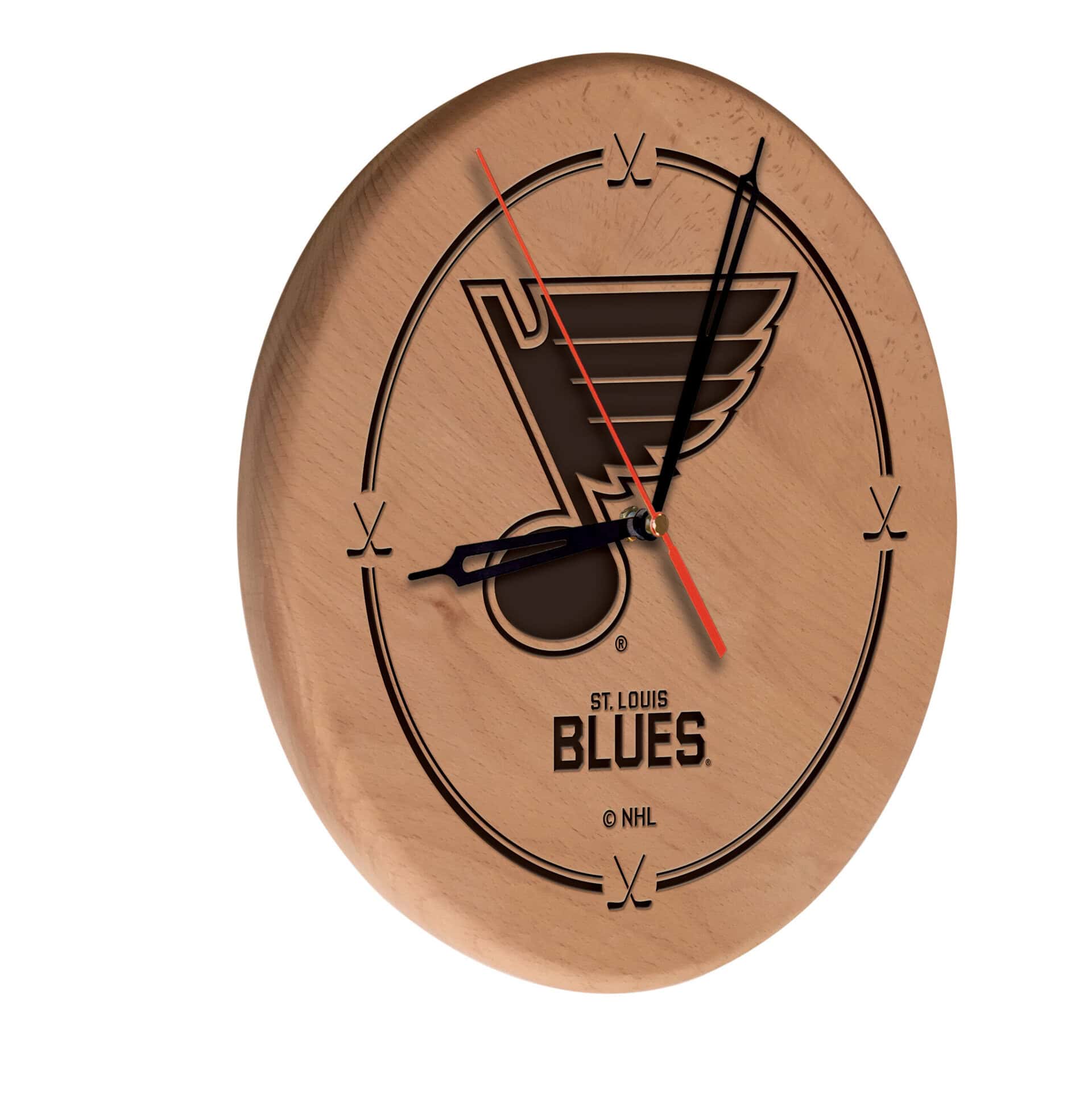 St Louis Blues 13-Inch Solid Wood Engraved Clock in Natural 3 St Louis Blues 13-Inch Solid Wood Engraved Clock in Natural