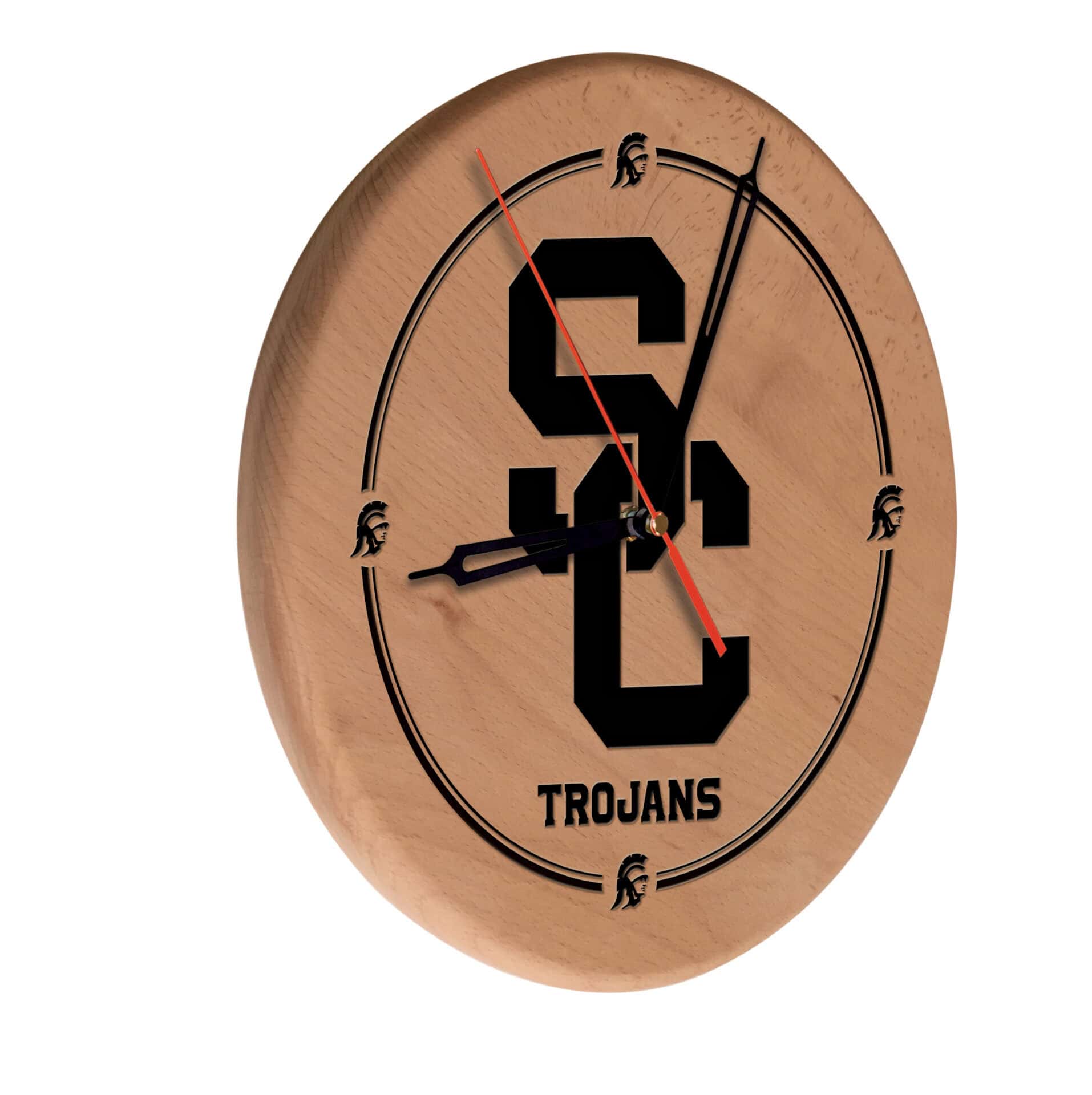 University of Southern California 13-Inch Solid Wood Engraved Clock in Natural 1 University of Southern California 13-Inch Solid Wood Engraved Clock in Natural