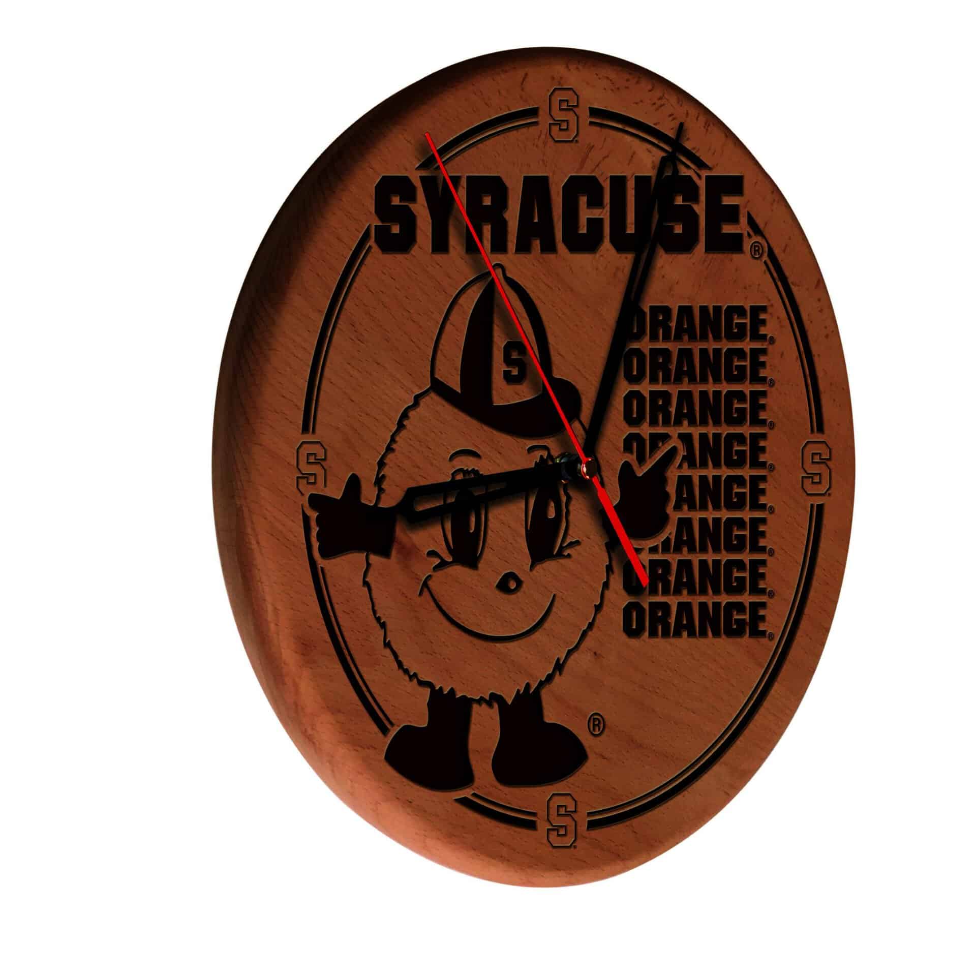 Syracuse University 13-Inch Solid Wood Engraved Clock in Natural 3 Syracuse University 13-Inch Solid Wood Engraved Clock in Natural