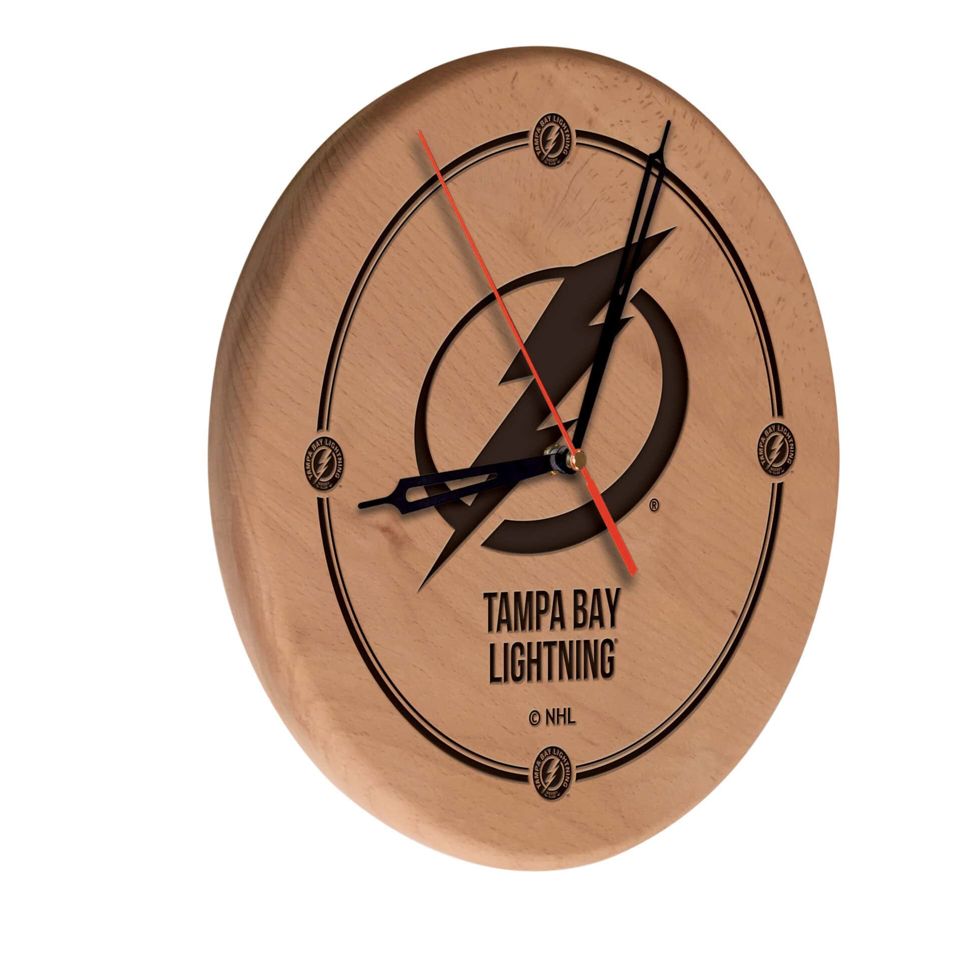 Tampa Bay Lightning 13-Inch Solid Wood Engraved Clock in Natural 1 Tampa Bay Lightning 13-Inch Solid Wood Engraved Clock in Natural
