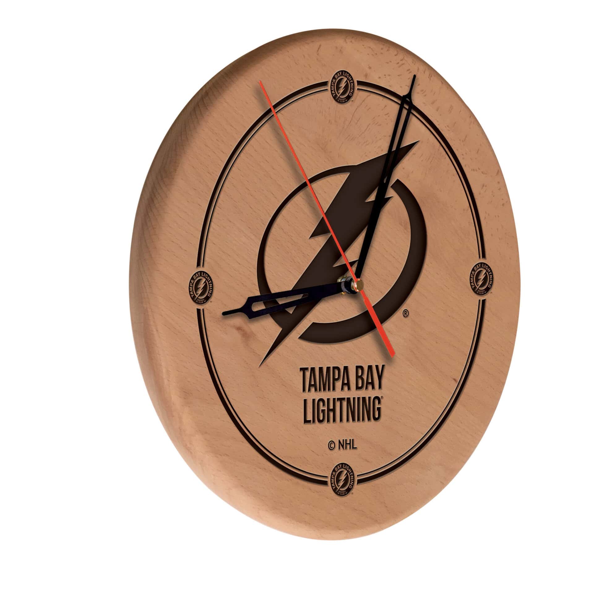 Tampa Bay Lightning 13-Inch Solid Wood Engraved Clock in Natural 3 Tampa Bay Lightning 13-Inch Solid Wood Engraved Clock in Natural