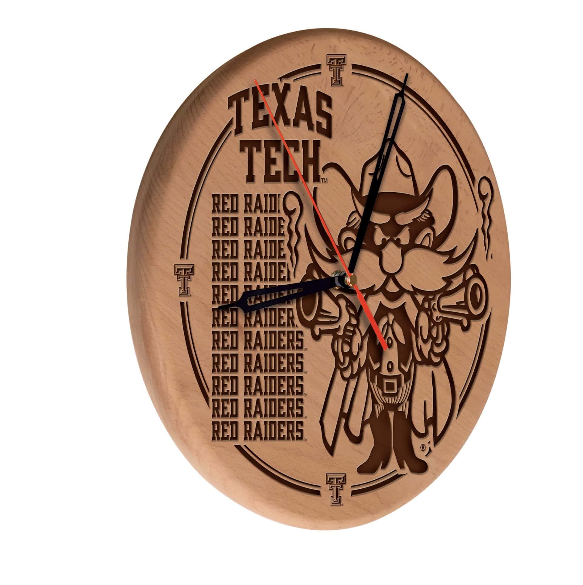 Texas Tech University 13-Inch Solid Wood Engraved Clock in Natural 3 Texas Tech University 13-Inch Solid Wood Engraved Clock in Natural