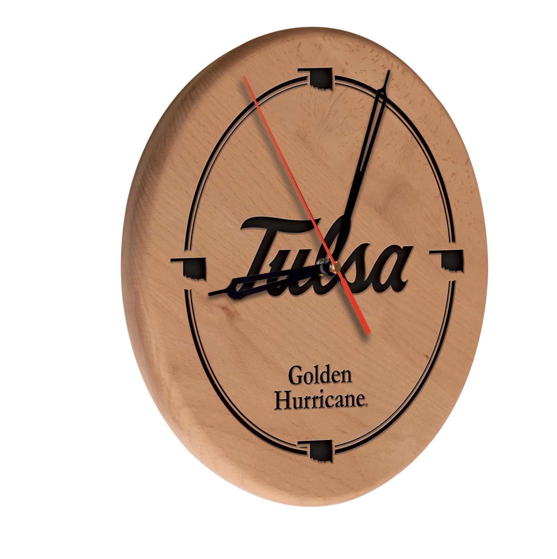 University of Tulsa 13-Inch Solid Wood Engraved Clock in Natural 1 University of Tulsa 13-Inch Solid Wood Engraved Clock in Natural