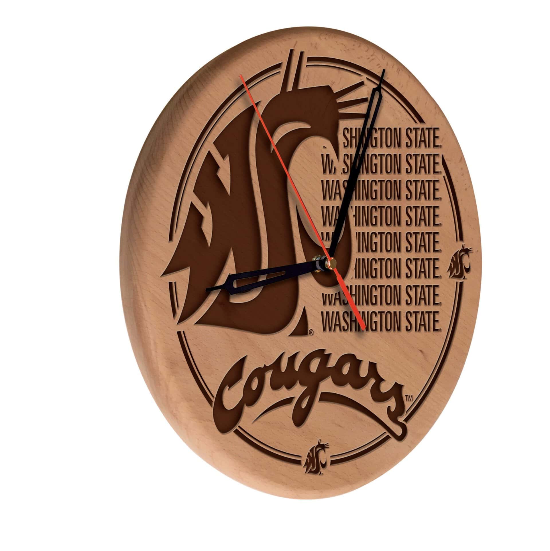 Washington State University 13-Inch Solid Wood Engraved Clock in Natural 3 Washington State University 13-Inch Solid Wood Engraved Clock in Natural