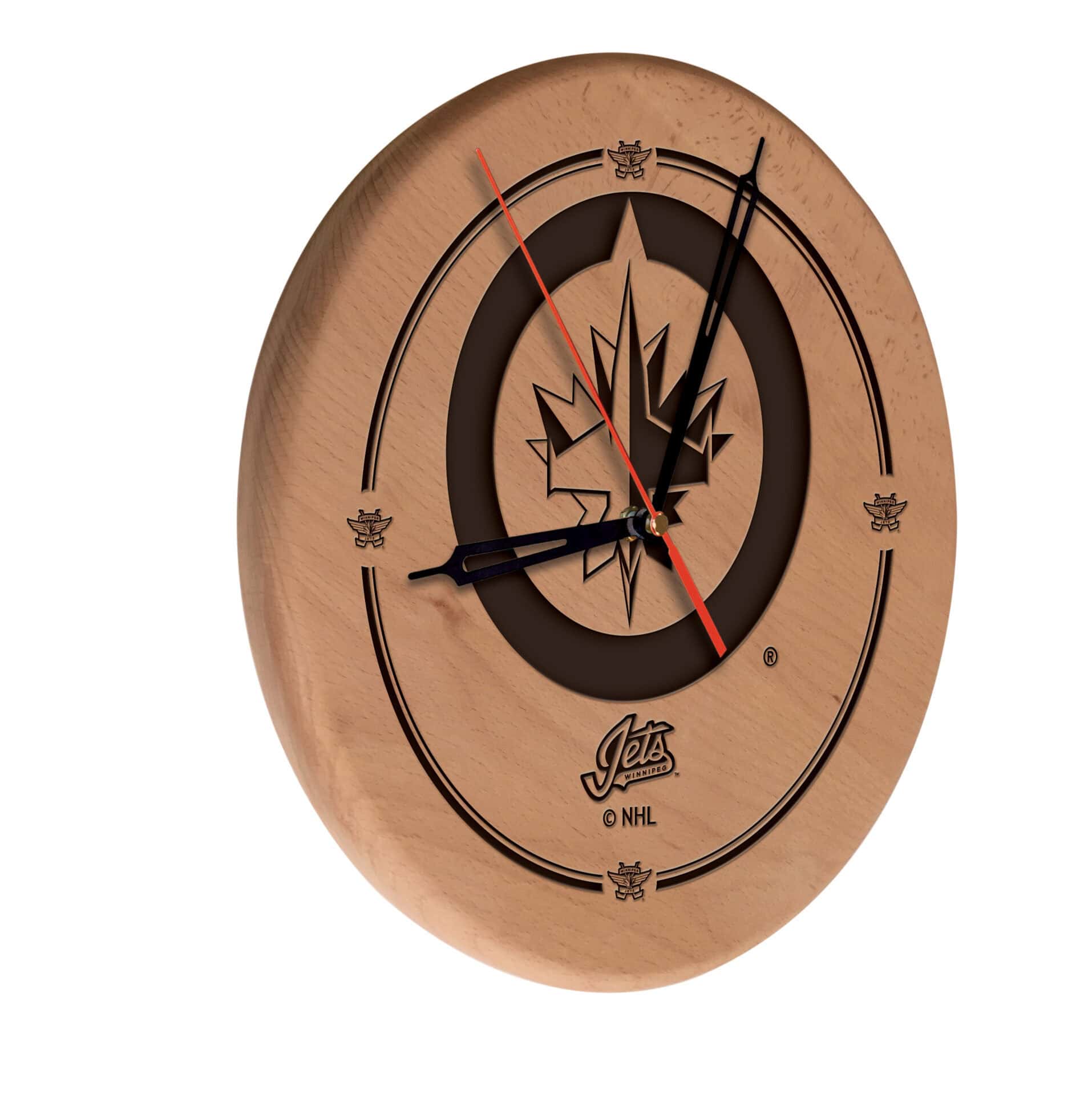 Winnipeg Jets 13-Inch Solid Wood Engraved Clock in Natural 1 Winnipeg Jets 13-Inch Solid Wood Engraved Clock in Natural