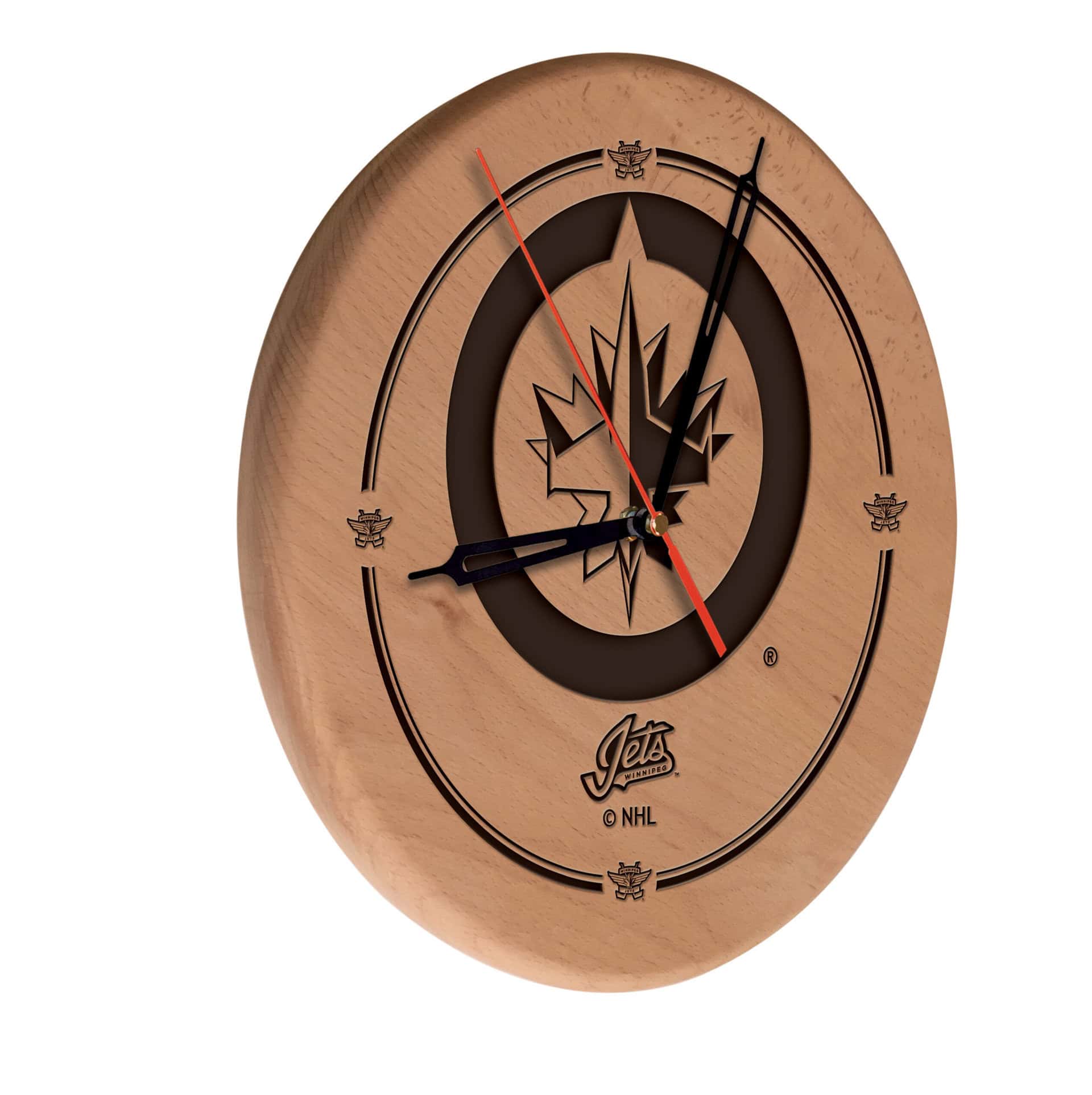 Winnipeg Jets 13-Inch Solid Wood Engraved Clock in Natural 3 Winnipeg Jets 13-Inch Solid Wood Engraved Clock in Natural