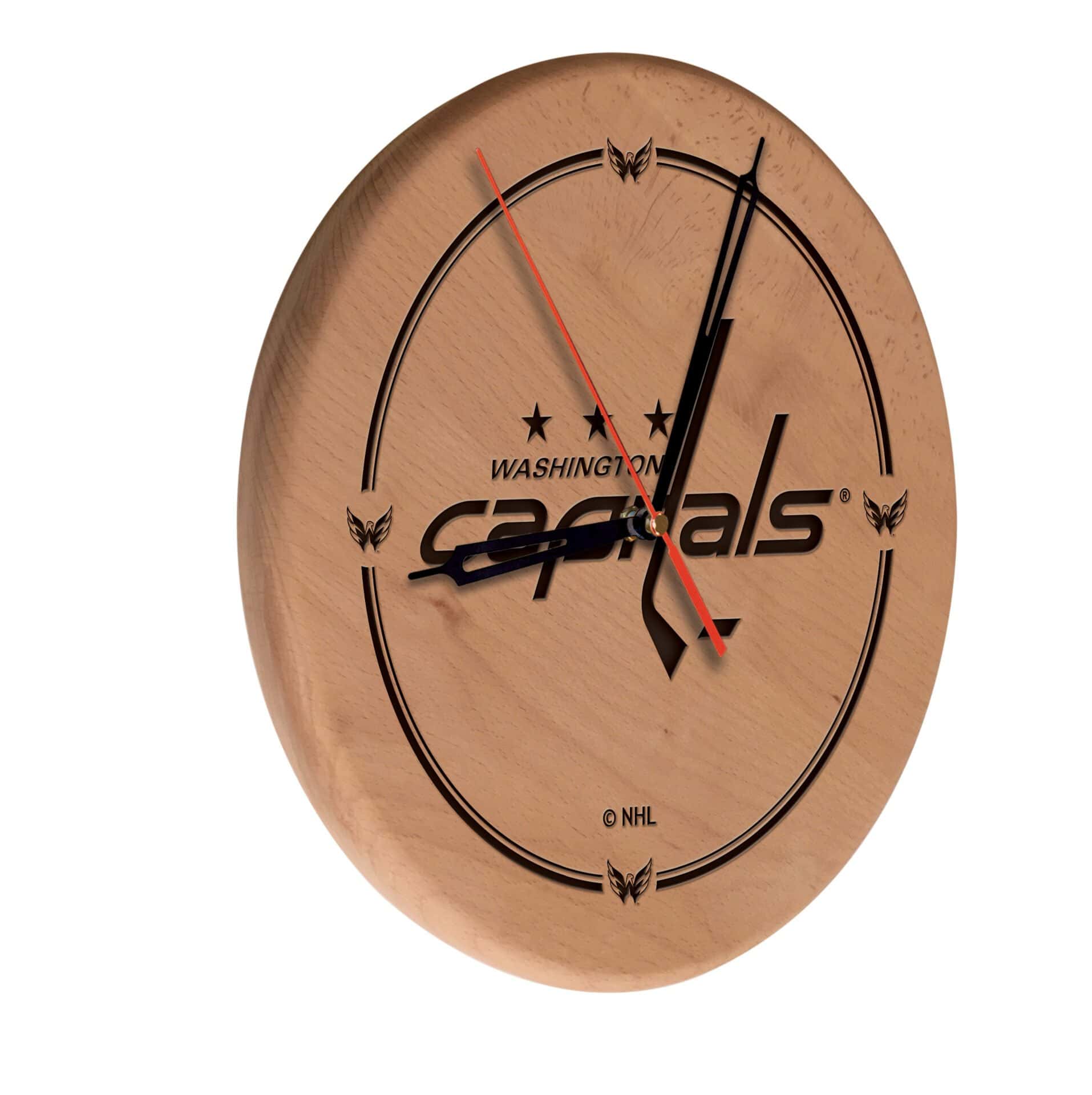 Washington Capitals 13-Inch Solid Wood Engraved Clock in Natural 1 Washington Capitals 13-Inch Solid Wood Engraved Clock in Natural