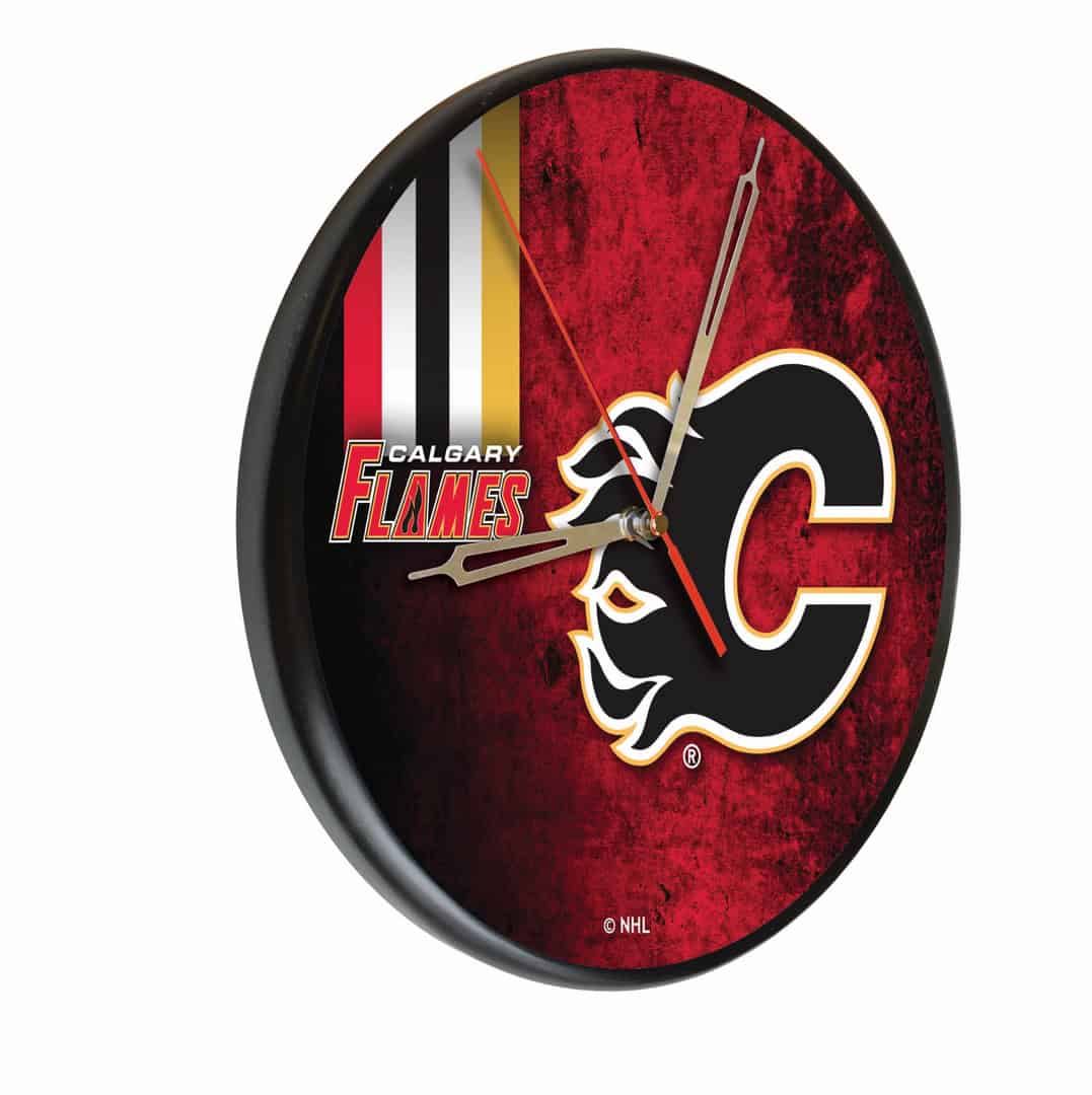 Calgary Flames 13-Inch Solid Wood Clock in Black (Alternate) 1 Calgary Flames 13-Inch Solid Wood Clock in Black (Alternate)