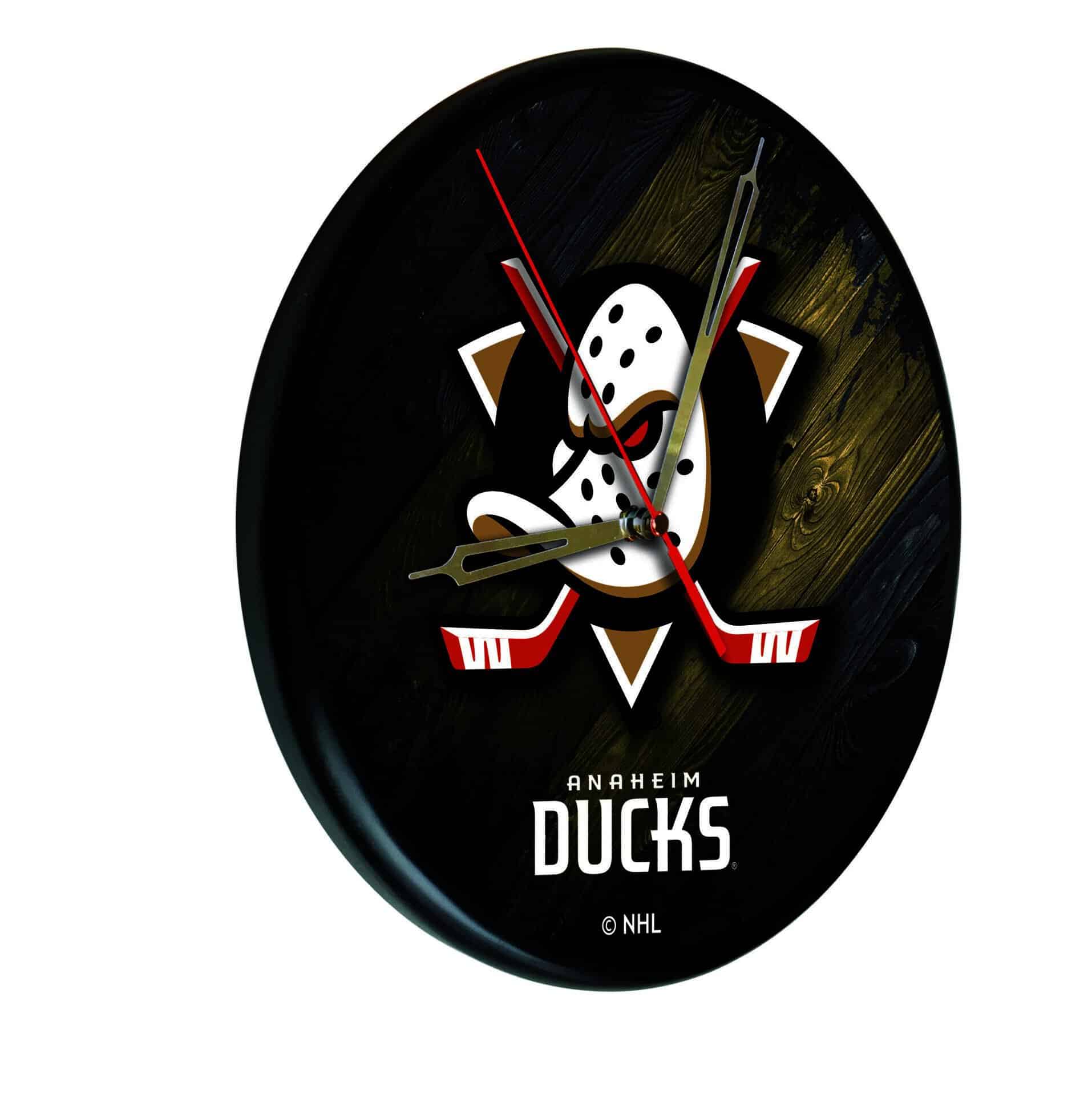 Anaheim Ducks 13-Inch Solid Wood Clock in Black 1 Anaheim Ducks 13-Inch Solid Wood Clock in Black