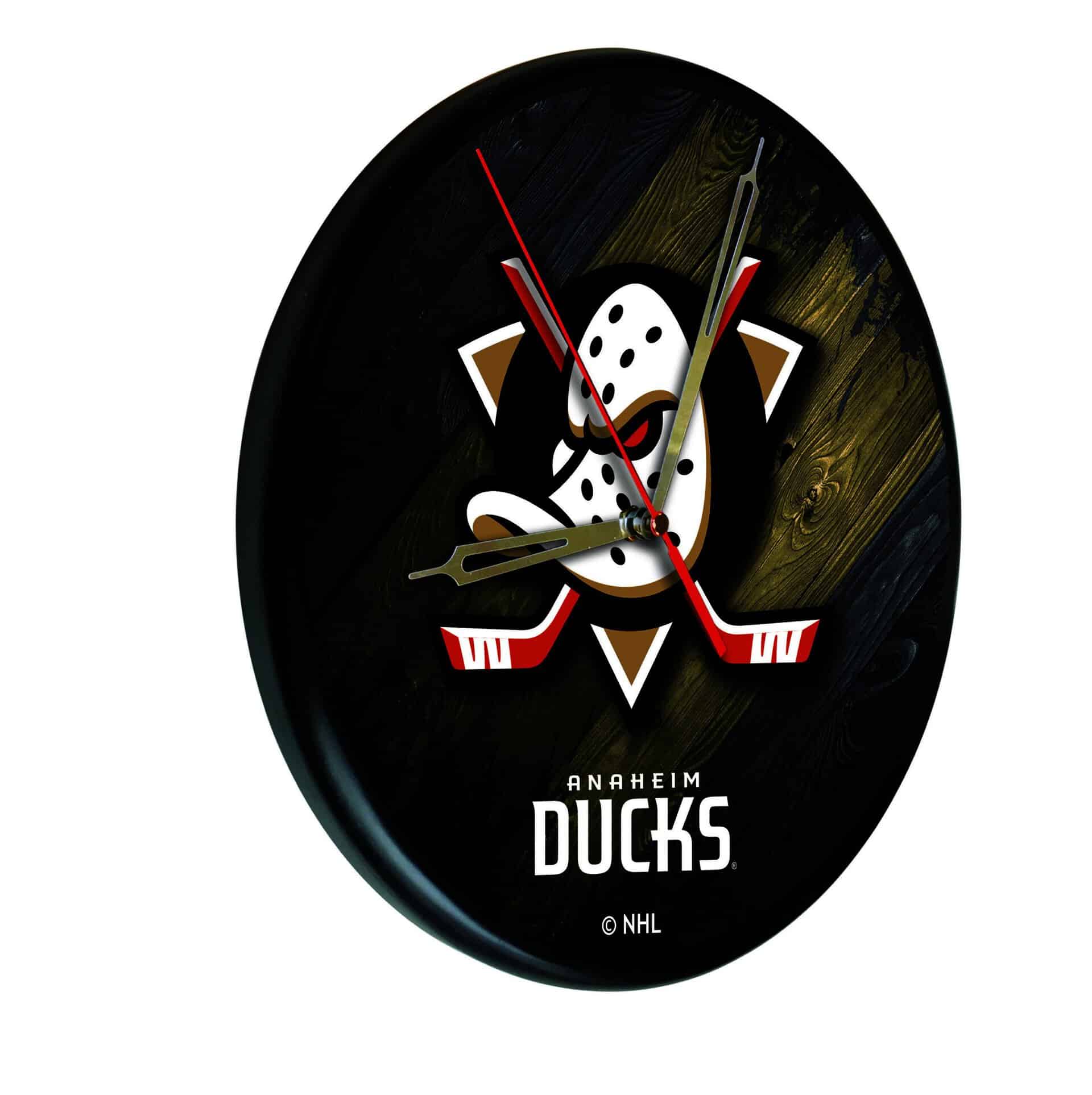 Anaheim Ducks 13-Inch Solid Wood Clock in Black 3 Anaheim Ducks 13-Inch Solid Wood Clock in Black
