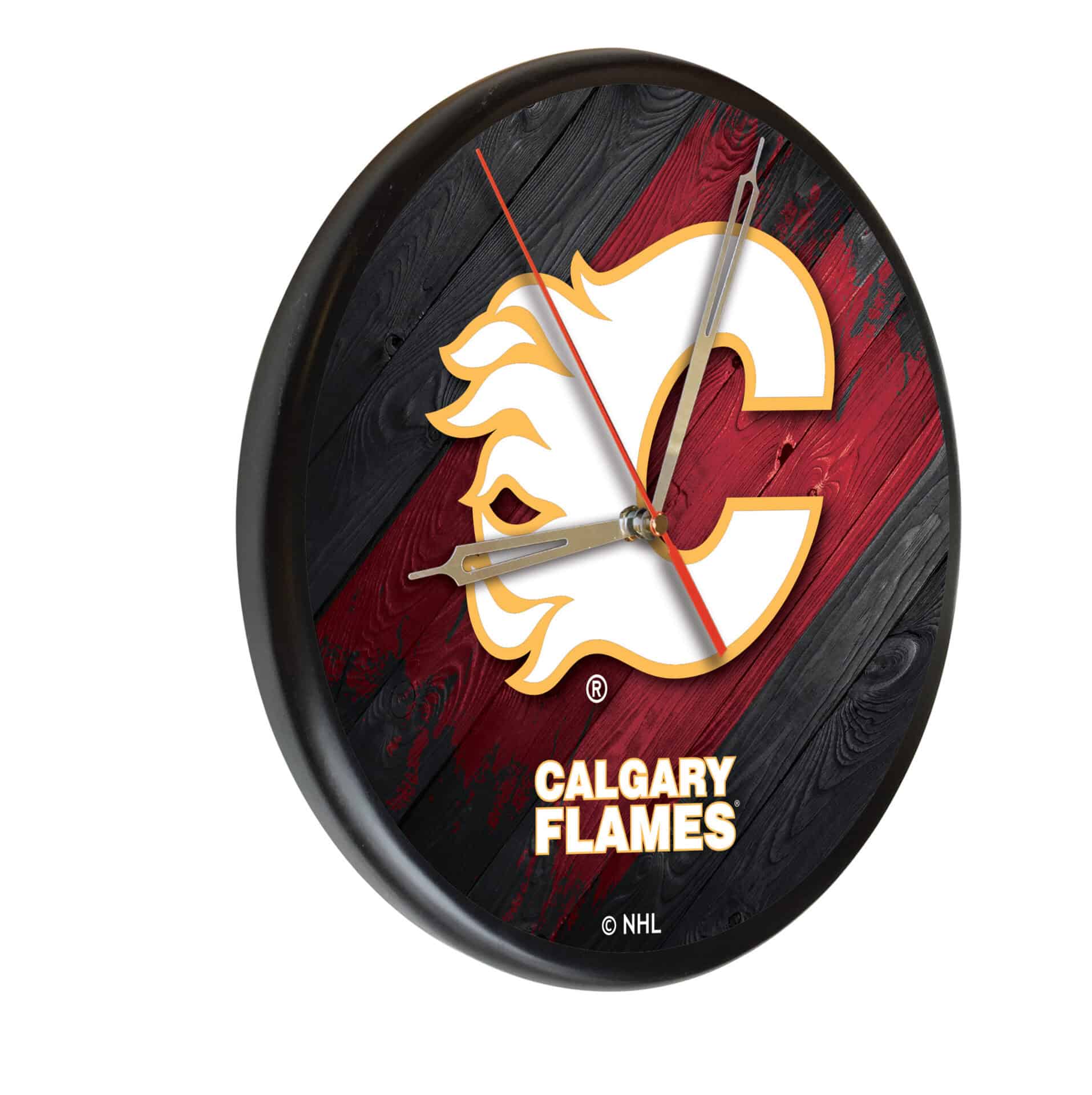 Calgary Flames 13-Inch Solid Wood Clock in Black 1 Calgary Flames 13-Inch Solid Wood Clock in Black