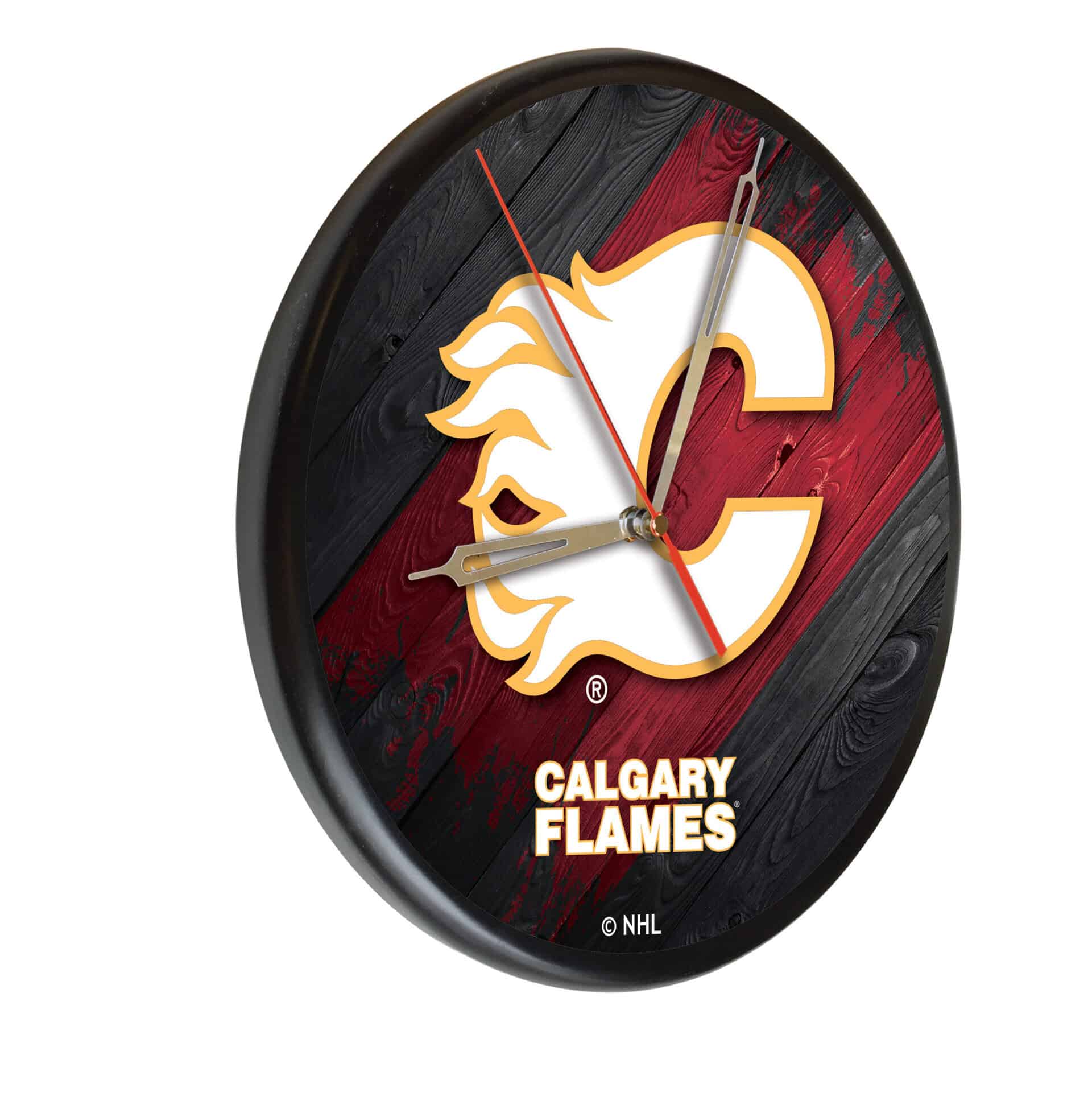 Calgary Flames 13-Inch Solid Wood Clock in Black 3 Calgary Flames 13-Inch Solid Wood Clock in Black