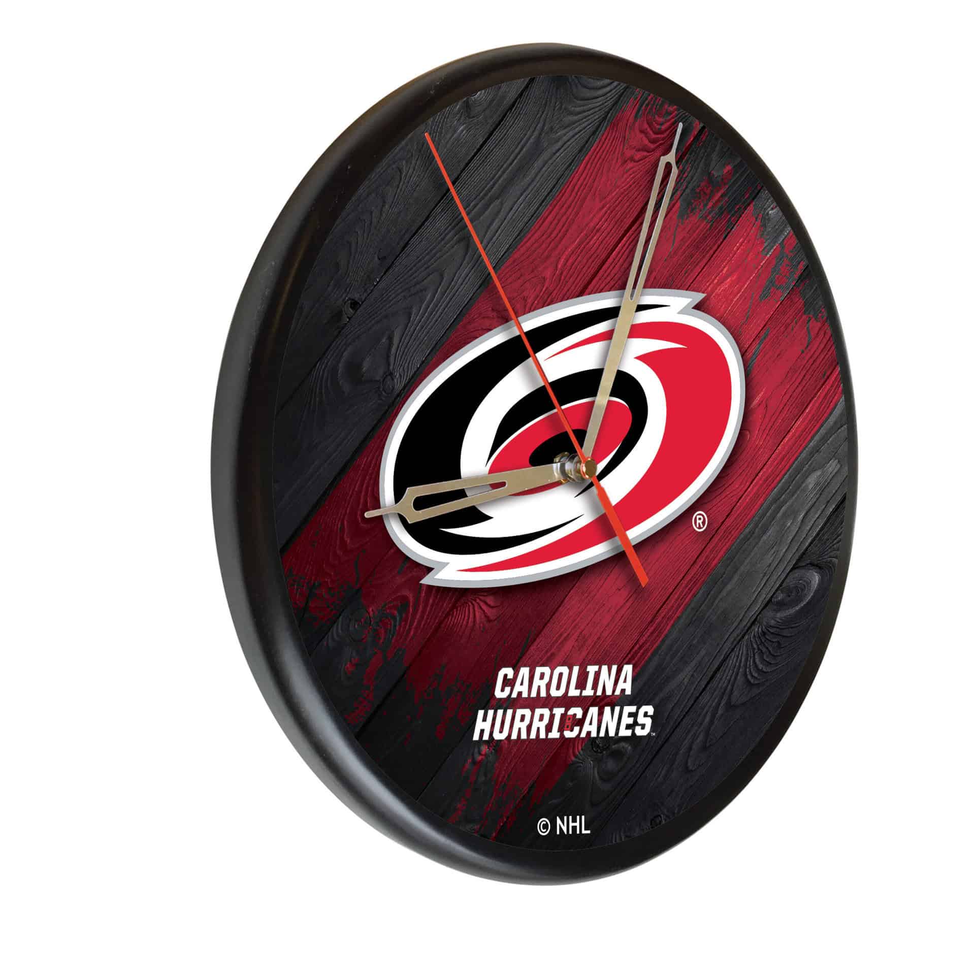 Carolina Hurricanes 13-Inch Solid Wood Clock in Black 3 Carolina Hurricanes 13-Inch Solid Wood Clock in Black
