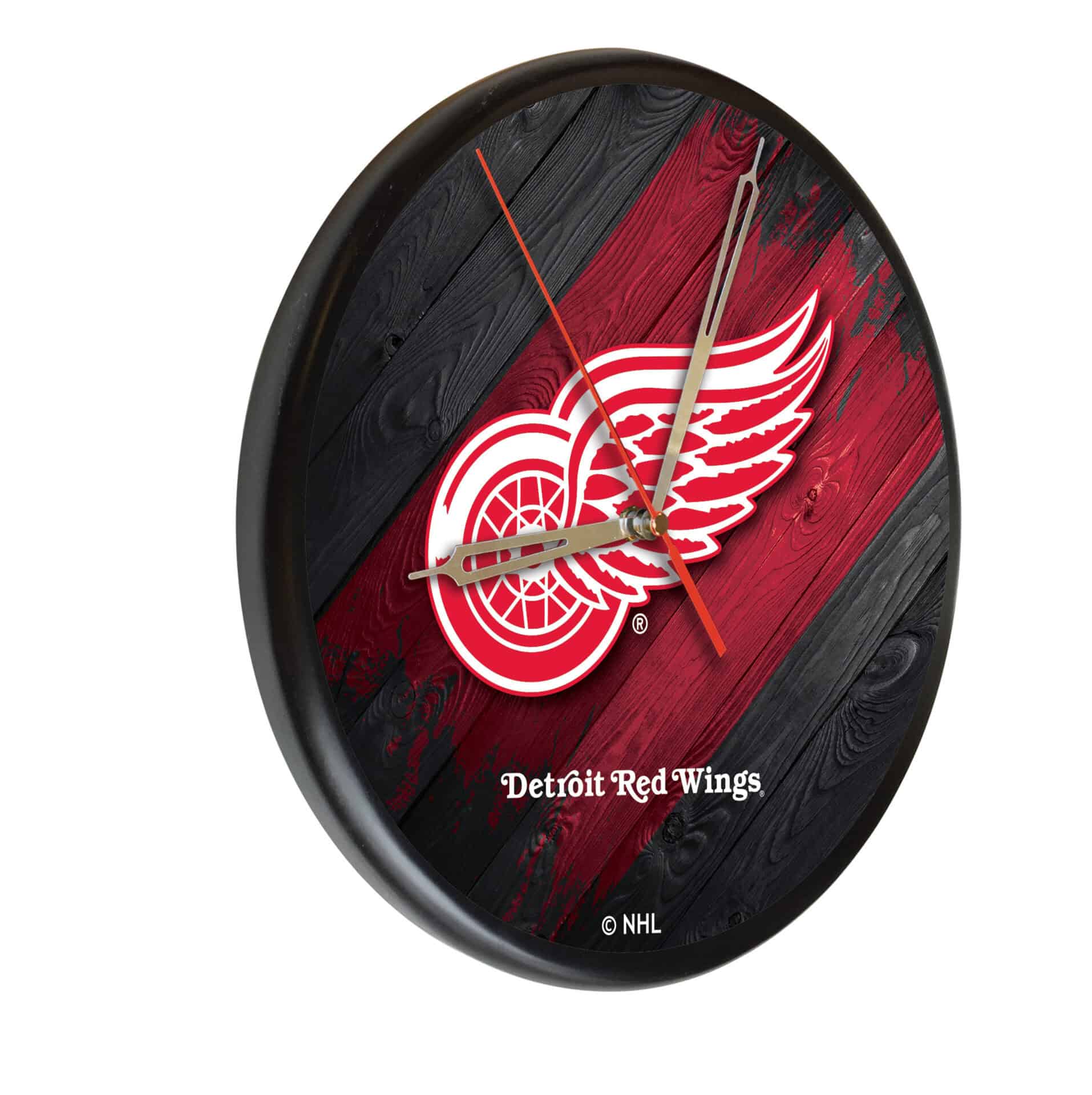 Detroit Red Wings 13-Inch Solid Wood Clock in Black 1 Detroit Red Wings 13-Inch Solid Wood Clock in Black