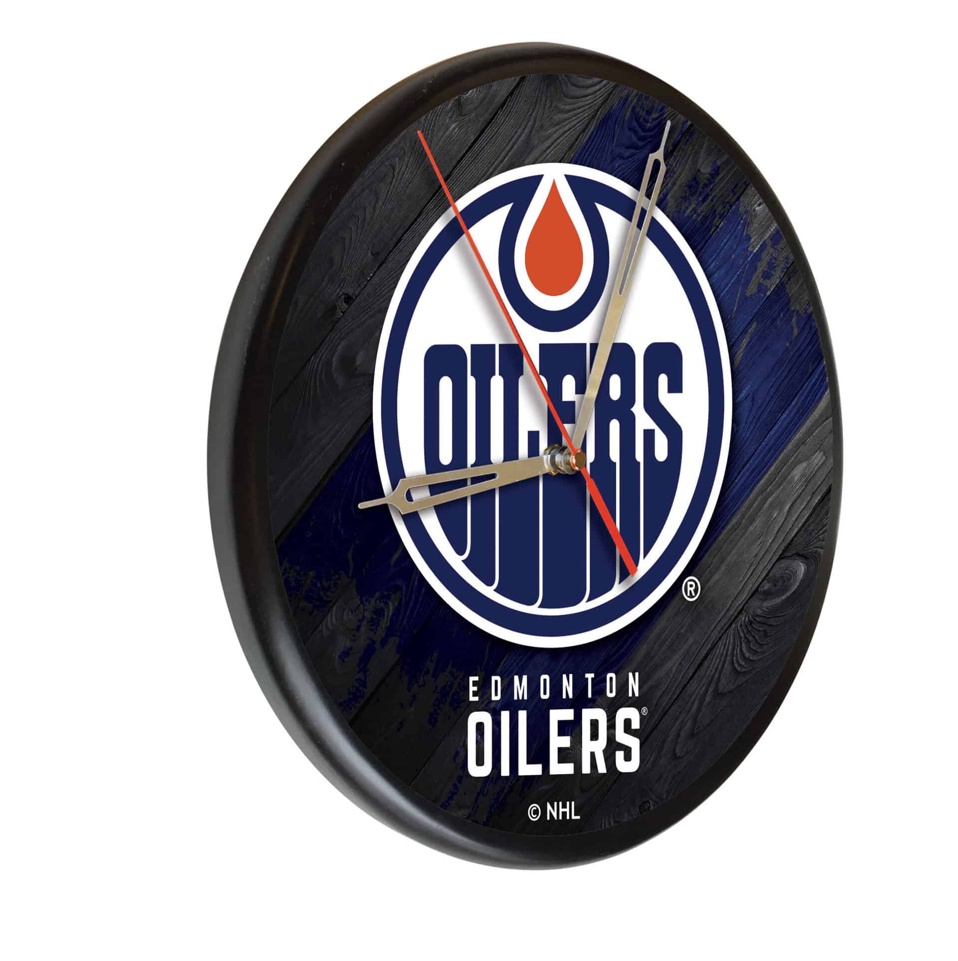 Edmonton Oilers 13-Inch Solid Wood Clock in Black 3 Edmonton Oilers 13-Inch Solid Wood Clock in Black