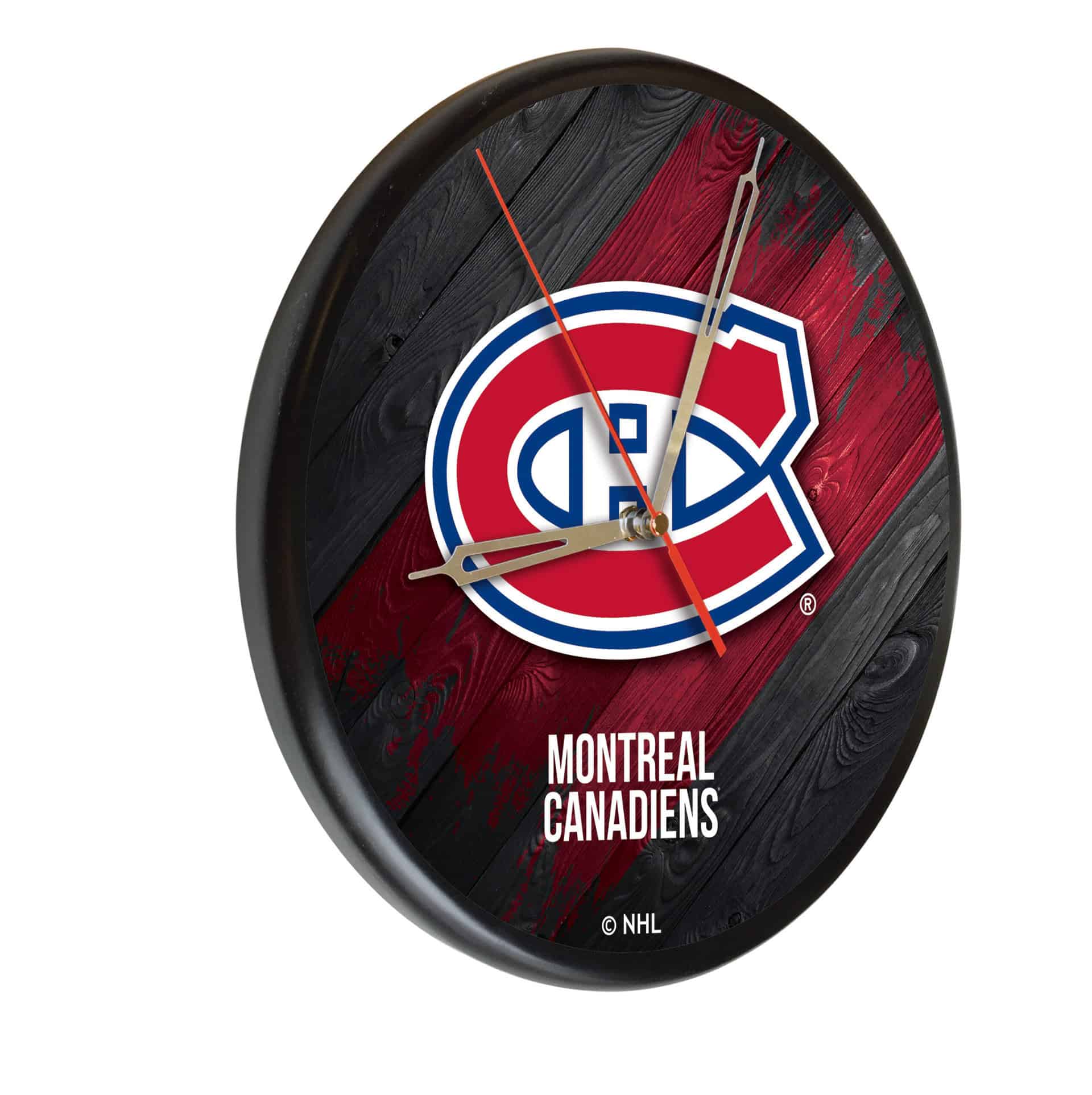 Montreal Canadiens 13-Inch Solid Wood Clock in Black 3 Montreal Canadiens 13-Inch Solid Wood Clock in Black