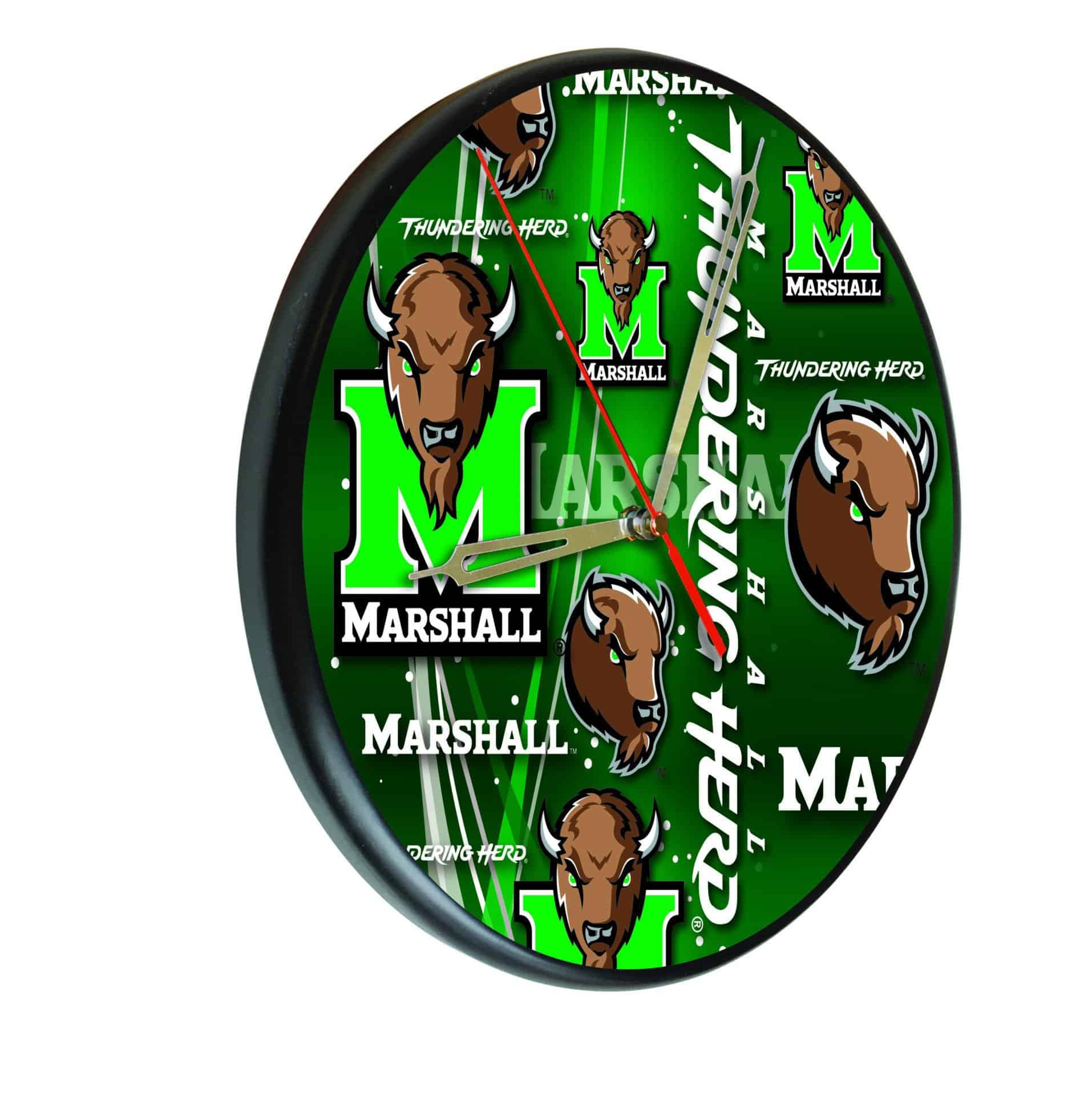 Marshall University 13-Inch Solid Wood Clock in Black 1 Marshall University 13-Inch Solid Wood Clock in Black