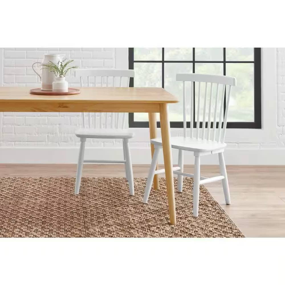 White Solid Wood Spindle Back Dining Chairs High Back (Set of 2) 1 White Solid Wood Spindle Back Dining Chairs High Back (Set of 2)