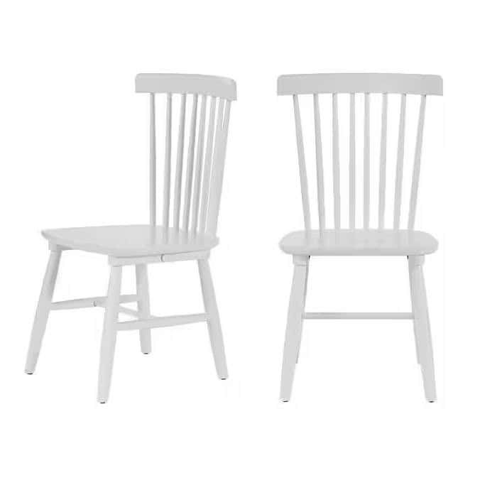 White Solid Wood Spindle Back Dining Chairs High Back (Set of 2) 2 White Solid Wood Spindle Back Dining Chairs High Back (Set of 2) - Image 2