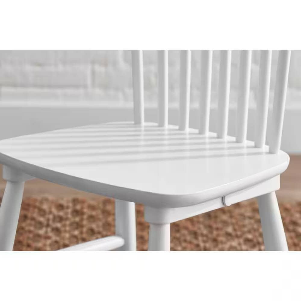 White Solid Wood Spindle Back Dining Chairs High Back (Set of 2) 3 White Solid Wood Spindle Back Dining Chairs High Back (Set of 2) - Image 3
