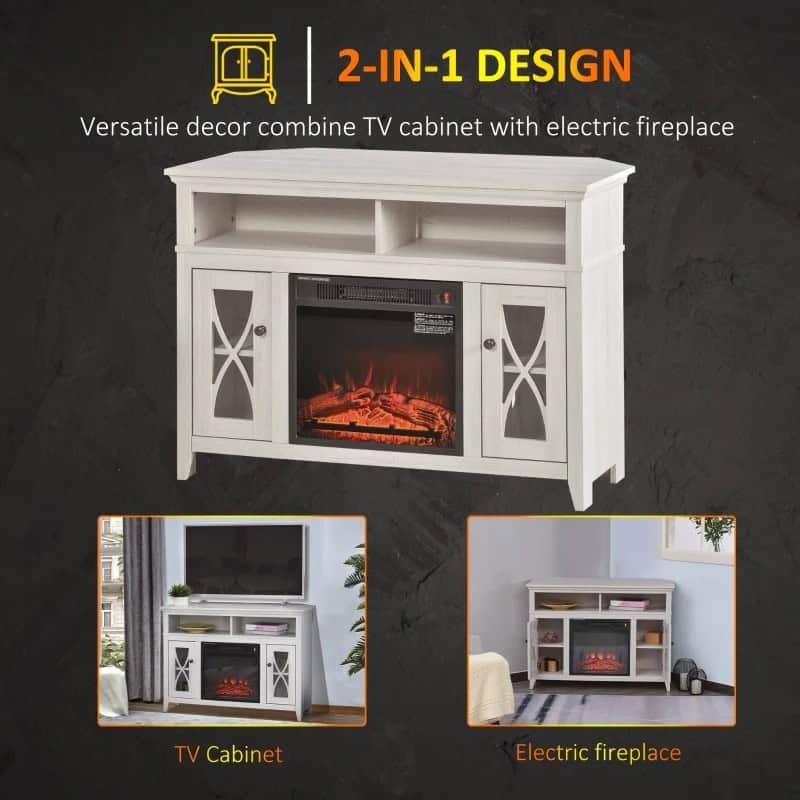 Rustic White Electric Fireplace TV Stand with Cabinets and Shelves 4 Rustic White Electric Fireplace TV Stand with Cabinets and Shelves - Image 4