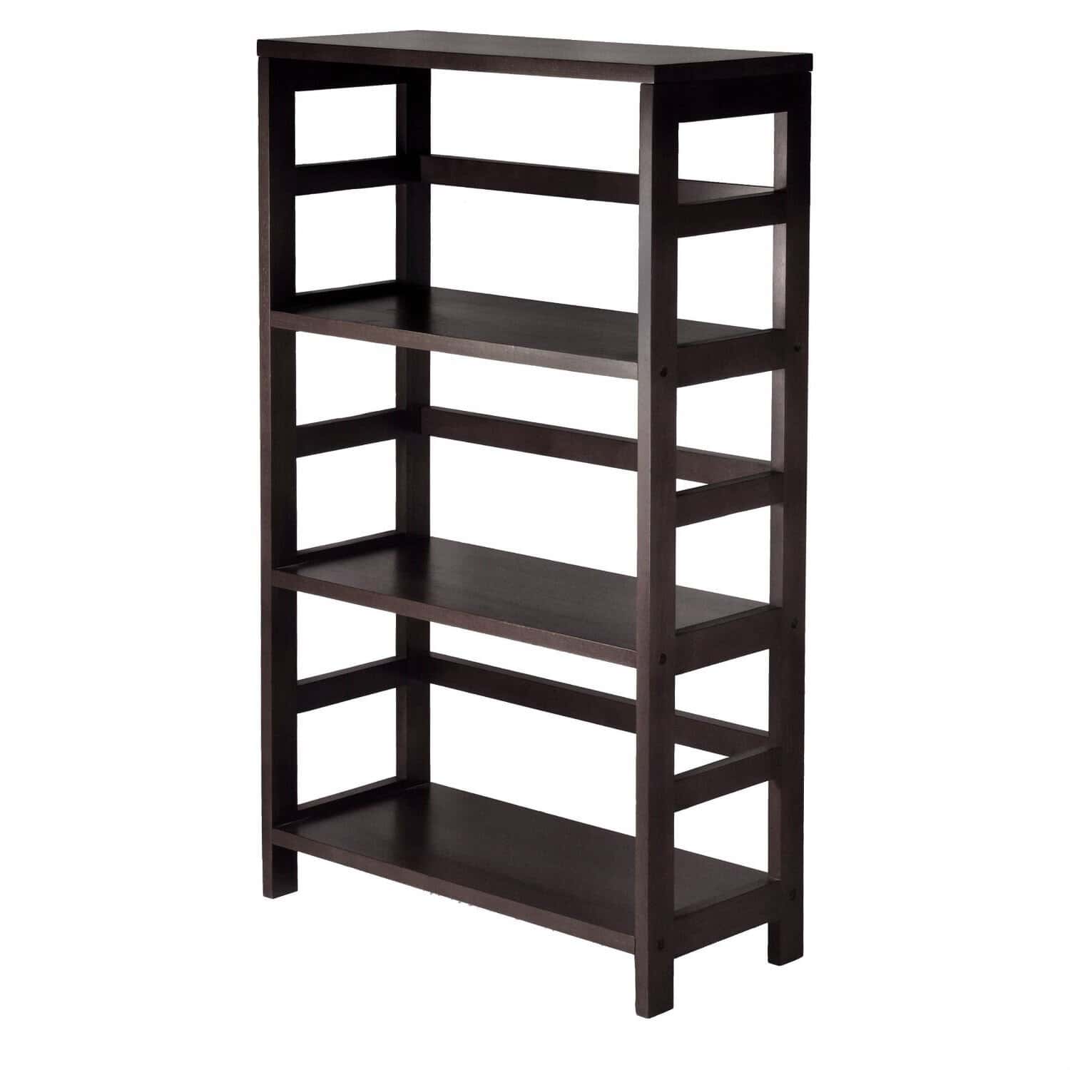 Wide 3-Shelf Espresso Wood Shelving Unit with Ladder Design 1 Wide 3-Shelf Espresso Wood Shelving Unit with Ladder Design