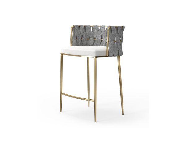WEAVER Oatmeal Leatherette Gold Hydraulic Counter Stool 5