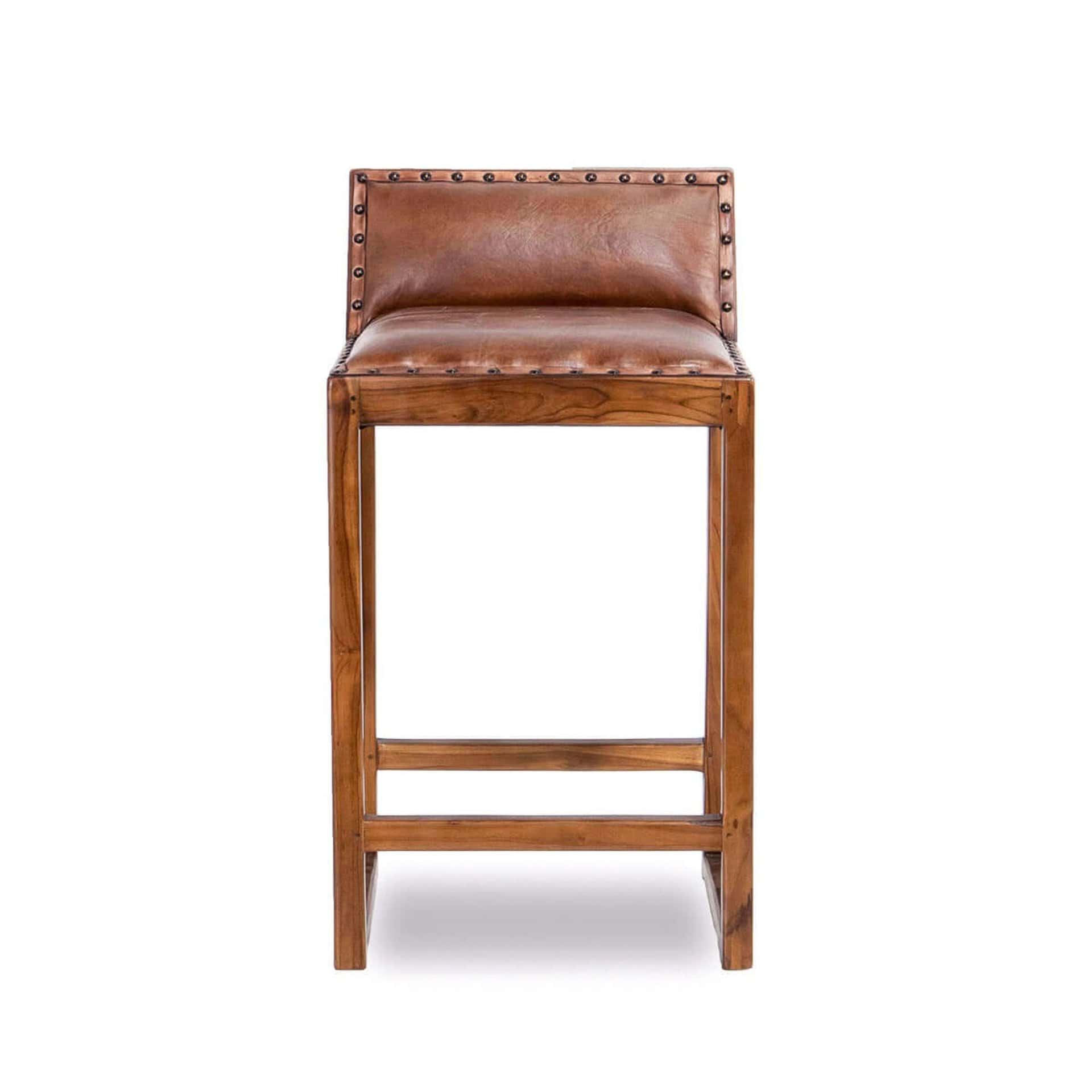 Tan Leather Mid-Century Modern Counter Stool Solid Wood 8 Tan Leather Mid-Century Modern Counter Stool Solid Wood