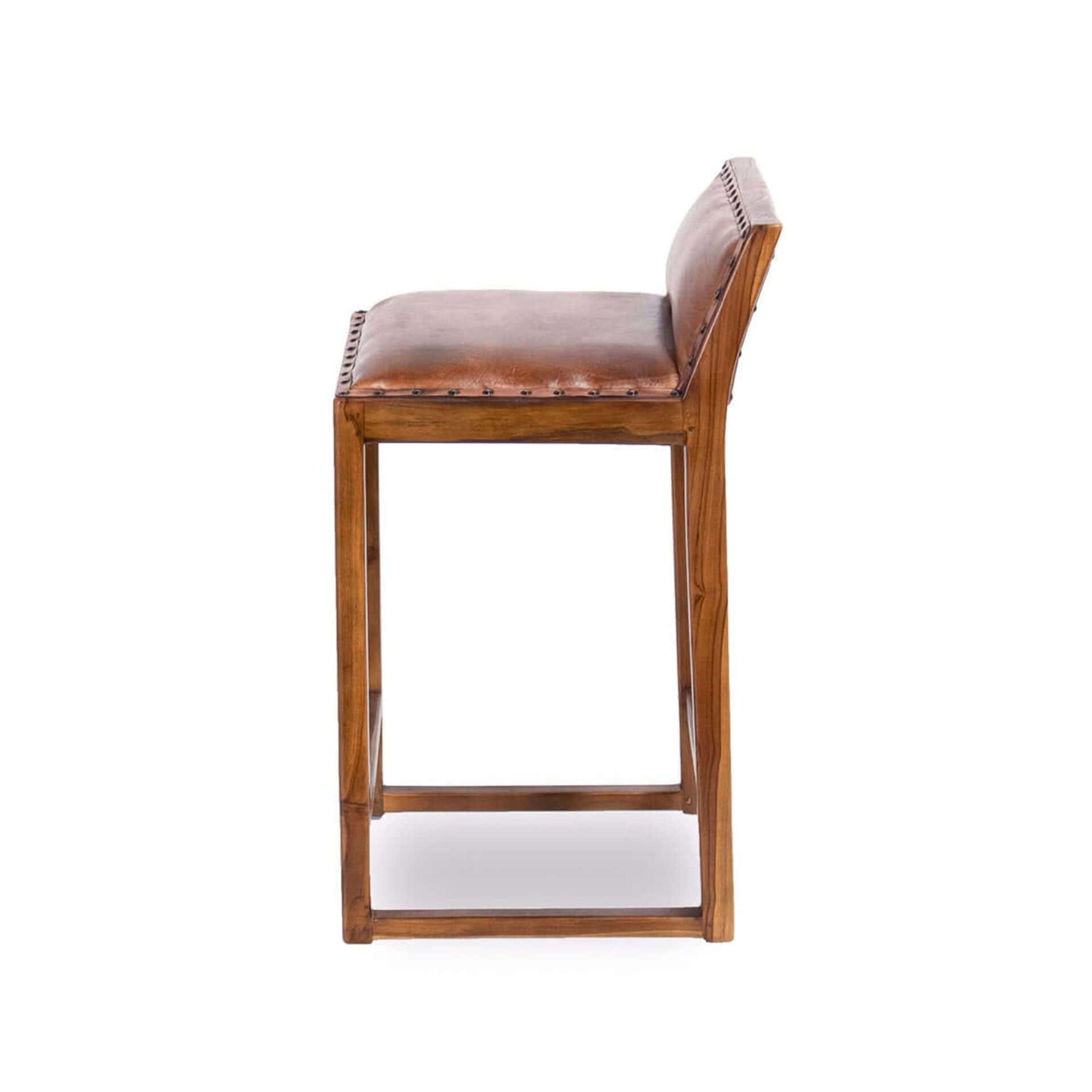 Tan Leather Mid-Century Modern Counter Stool Solid Wood 3 Tan Leather Mid-Century Modern Counter Stool Solid Wood - Image 3