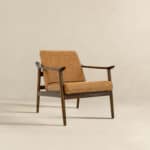 Tan Leather Mid-Century Modern Lounge Chair With Rolled Arms