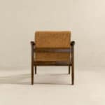 Tan Leather Mid-Century Modern Lounge Chair With Rolled Arms