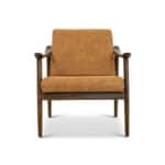 Tan Leather Mid-Century Modern Lounge Chair With Rolled Arms