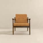 Tan Leather Mid-Century Modern Lounge Chair With Rolled Arms