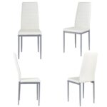 Modern High Back White PVC Leather Dining Chairs with Metal Legs (Set of 4)