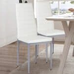 Modern High Back White PVC Leather Dining Chairs with Metal Legs (Set of 4)