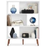 Mid Century Modern White Wood Bookcase with Adjustable Shelves