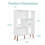 Mid Century Modern White Wood Bookcase with Adjustable Shelves