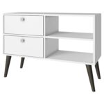 White Grey Wood Mid-Century Modern TV Stand Entertainment Center