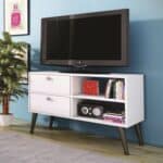 White Grey Wood Mid-Century Modern TV Stand Entertainment Center