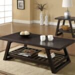 Rich Brown Coffee Table with Slatted Bottom Shelf